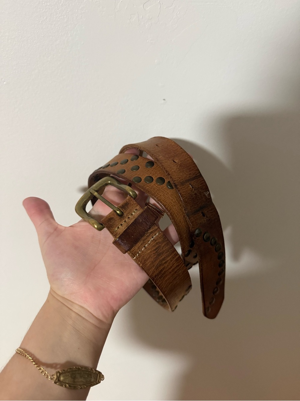 Linea Pelle Brown Studded Leather Belt